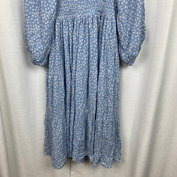 Torrid Blue Dot Smocked Bodice Crinkle Gauze Midi Dress Sz.2 - Picture 13 of 16